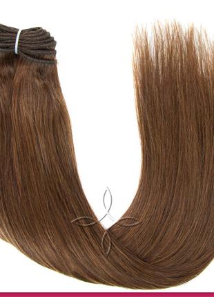 Натуральные Азиатские Волосы на Трессе 50 см 100 грамм, Шокола...