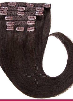 Натуральные Азиатские Волосы на Заколках 40 см 120 грамм, Шоко...