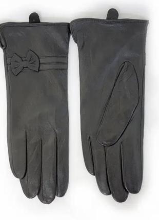 Жіночі рукавички шкіряні, чорні, сенсорні