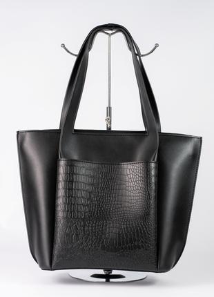 Женская сумка шопер черная сумка шоппер классическая сумка кроко