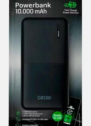 Універсальная зарядная батарея Power Bank Grixx 10000 mAh Black