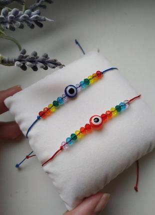 Разноцветные парные браслеты с турецким глазом