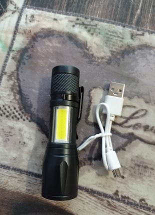Ліхтарик ручний світлодіодний акумуляторний фонарик з кліпсою