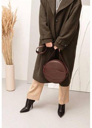 Кожаная женская круглая сумка-рюкзак Maxi бордовая