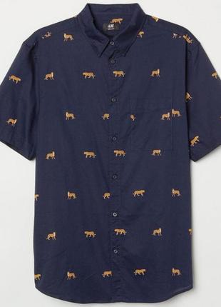 H&m чоловіча сорочка з тваринним принтом бавовна 100% р.s