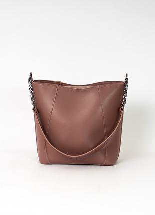 Женская сумка темно пудровая сумка среднего размера сумка ведро