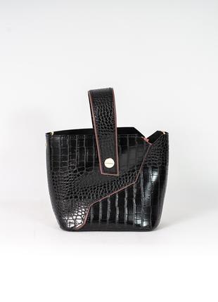 Женская сумка черная сумка рептилия черный клатч через плечо