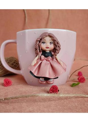 Кружка чашка с куколкой девочкой, handmade
