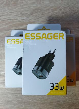 Швидка зарядка Essager 33W Gan на 2 порти з цифровим дисплеєм