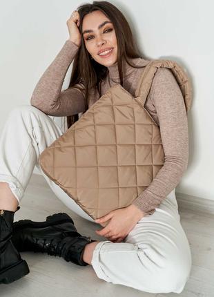 Женская сумка бежевая сумка нейлоновая сумка пуховик шопер шоппер