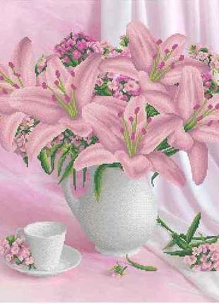 Схема для вышивки бисером Розовые лилии Ваза частичная выкладк...