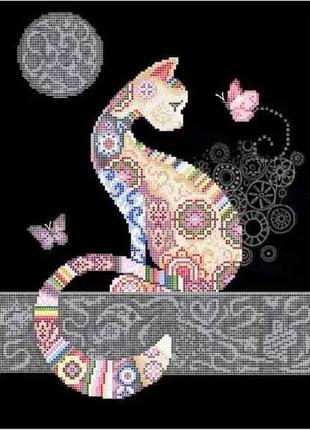 Схема для вишивки бісером Мрійливий кіт Веселий кіт часткова в...