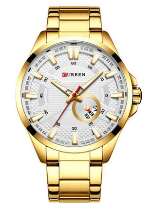 Классические мужские наручные часы Curren 8372 Gold-White