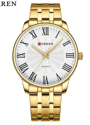 Классические мужские наручные часы Curren 8422 Gold-White