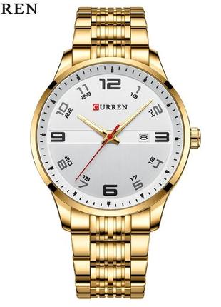 Классические мужские наручные часы Curren 8411 золото-белые