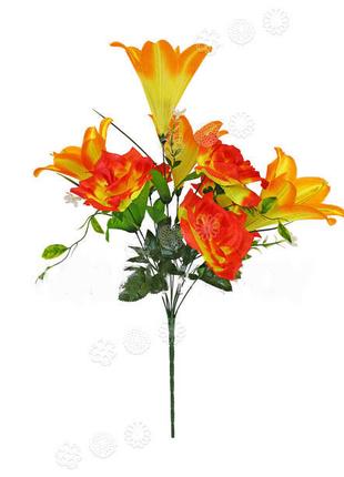 Искусственные цветы Букет Лилии и Розы, 9 голов, 580 мм, микс