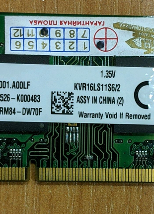 Планка памяти Kingston 2 GB SO-DIMM DDR3L 1600 MHz KVR16LS11S6/2