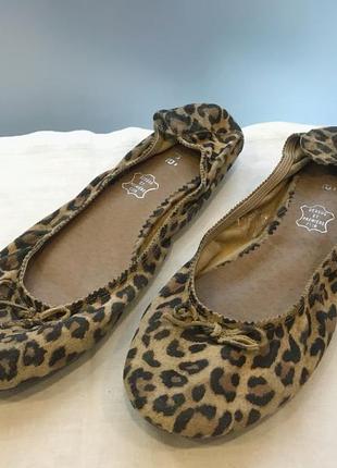 Балетки леопардовые босоножки туфли низкая подошва кожа