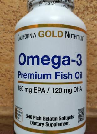 California Gold Nutrition омега 3 рыбий жир 240 капсул Премиал...