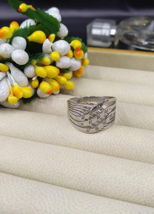 Серебряное массивное широкое кольцо перстень плетение белый фиани