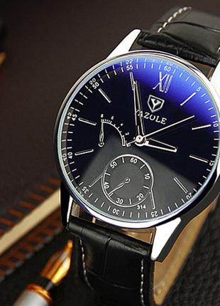 Классические мужские бизнес-часы YAZOLE с черным ремешком