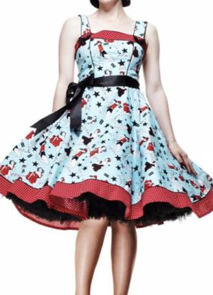 Бірюзова сукня діксі з принтом hell bunny 50-х років пін-ап