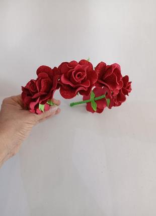 Обруч віночок червоні глітерні троянди до вишиванки