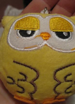 Брелок на сумку сувенир сова филин птица желтая мягкая игрушка