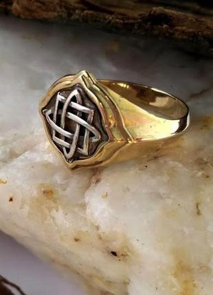 Кольцо звезда лады-богородицы из бронзы с серебряной накладкой