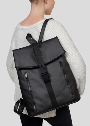 Рюкзак большой женский вместительный кожаный эко черный