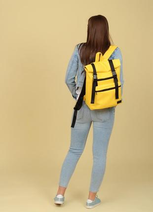 Рюкзак раскладной ролл желтый женский большой кожаный эко