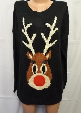 Стильный зимний свитер, джемпер с оленем  №14kt