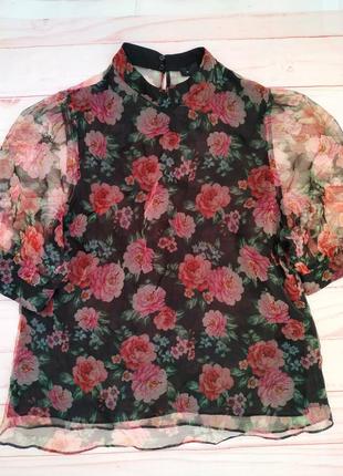 Шикарная блуза органза в цветочный принт