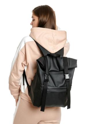 Рюкзак большой женский раскладной кожа эко рюкзак рол черный