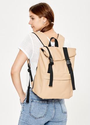 Рюкзак велика жіноча світла розкладна шкіра еко рюкзак рол беж...