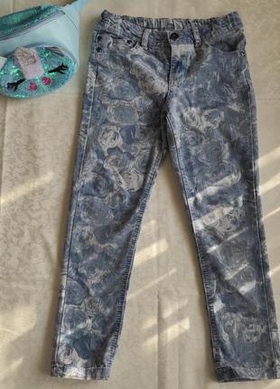 Стильные джинсы для девочек, цветочный принт 7-8 лет