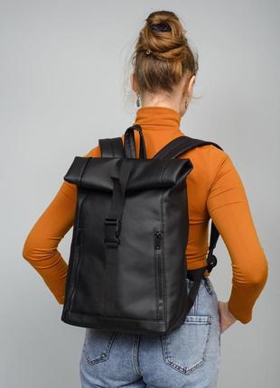 Рюкзак большой женский раскладной рюкзак рол кожаный эко черный