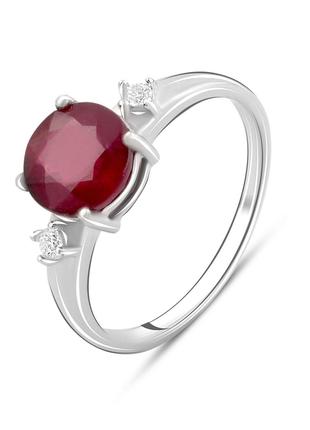 Серебряное кольцо с натуральным рубином 2.363ct, фианитами, ве...