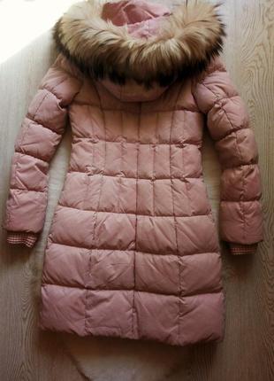 Рожевий довгий натуральний зимовий пуховик куртка натуральним ...