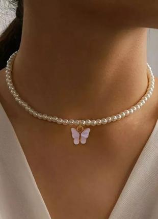 Ожерелье жемчуг бабочка жемчужный чокер