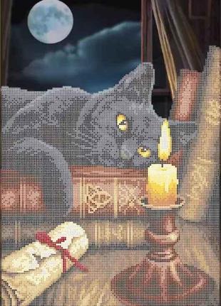 Схема для вышивки бисером " Черный кот" кошка радужный частичн...