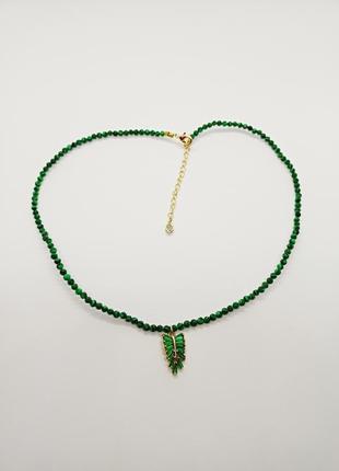 Ожерелье зеленое малахит, фурнитура позолоченная