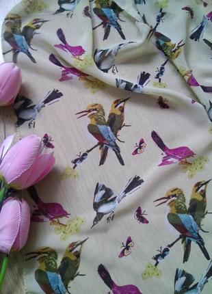 Легкий сонячний жіночий шарф пташки метелики/напівпрозорий шарфик
