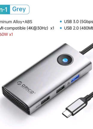 Orico USB HUB 5в1 - HDMI, PD 60W, USB 3.0
