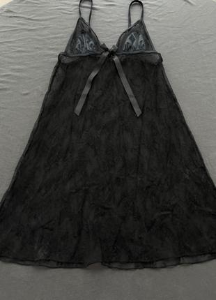 Черный пеньюар с кружевом атлас ночная рубашка