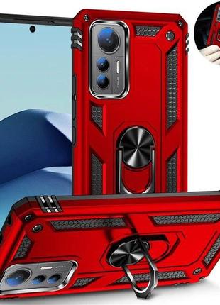 Противоударный чехол для Xiaomi 12 Lite красный с кольцом подс...