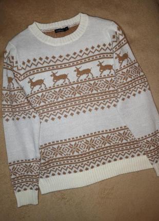 Свитер свитер с оленями зимний с орнаментом теплый