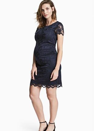 Темно-синее вечернее платье для беременных h&amp;m однотонное