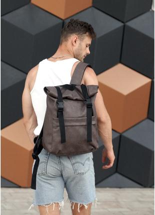 Мужской стильный городской рюкзак из нубука Sambag RollTop Mil...