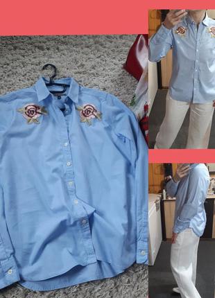 Стилтная хлопковая блуза/рубашка с вышивкой, италия,  р. 38-40
